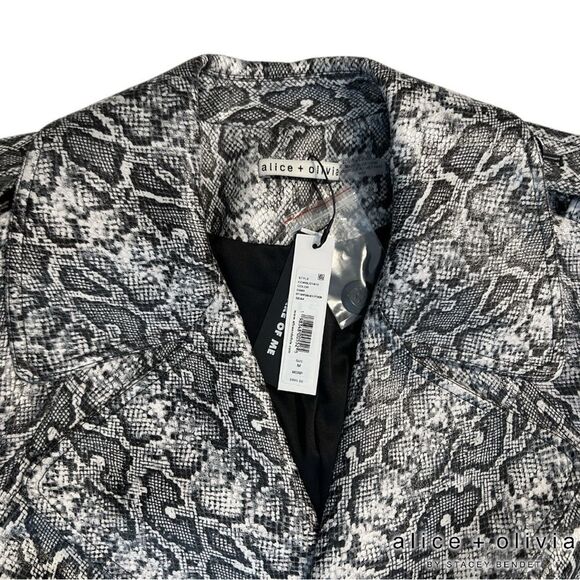 Alice + Olivia **NWT** Jarrett Vegan Leather Trench In Off White/Black Python - Picture 2 of 7